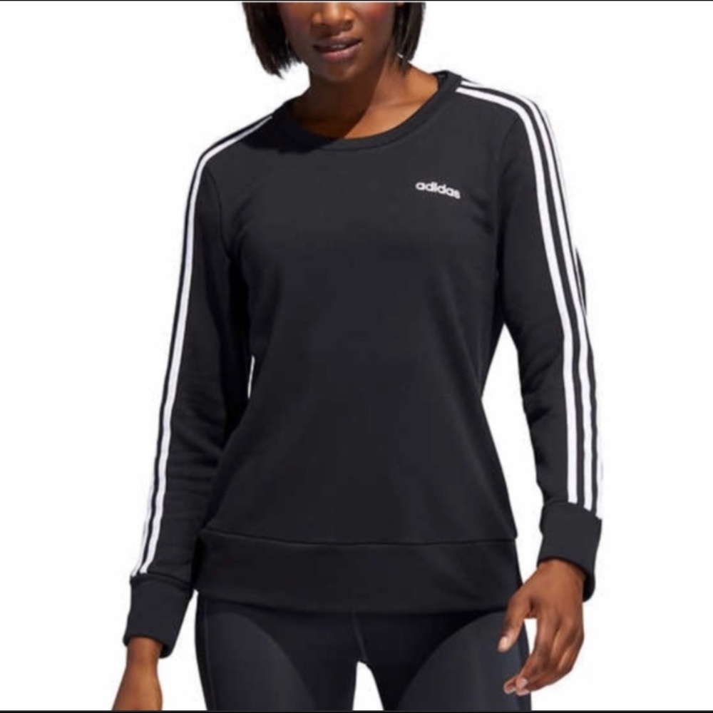 Adidas Black 3 Stripe Crewneck Sweatshirt Size Small NEW